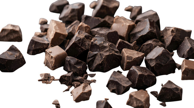 Pile of chopped dark chocolate chunks on a white background with chocolate pieces baking ingredient raw chocolate cocoa bean food preparation chocolate
