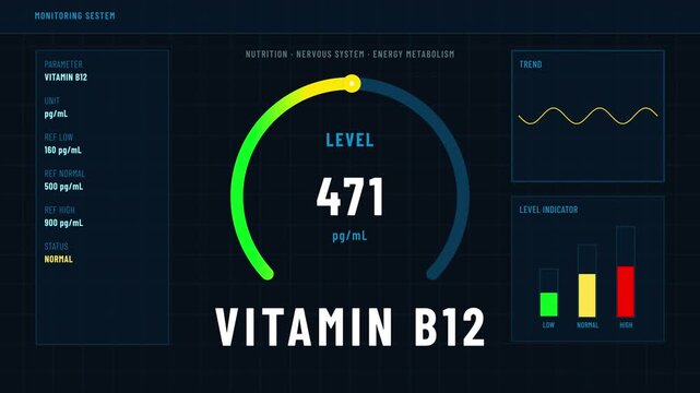 Vitamin B12 Level Rising to Normal Range Nutrition Monitoring Gauge Animation