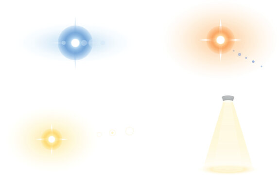 Abstract light effects with different colored glowing shapes and spotlights