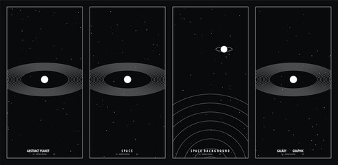 Minimalist stellar system interpretation aesthetic poster design featuring planetary rings and celestial orbits in a dark space background © Siddik