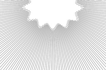 Upper transparent jagged border with radial speed lines comic book background element on transparent background. © SAYEMART