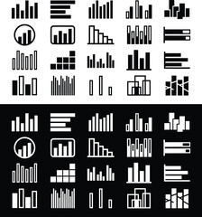 Fototapeta premium Minimalist bar chart icons set, black and white graph symbols for business analytics, infographic vector graphic elements