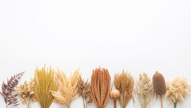 Flat lay Sukkot Four Species at bottom edge. Pure white background, 80% copy space. Vibrant colors, bright studio lighting, organic style. Ideal for Jewish holiday editorial design usage.