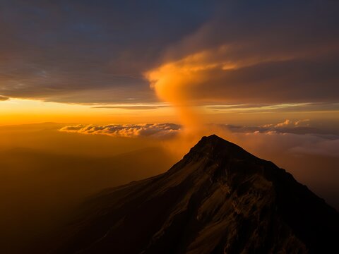 Stunning Golden Sunset Over Volcanic Isolated Stock Asset