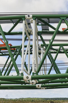 Thisted, Denmark - 11 August 2026: View of the BMS Heavy Cranes 3000 ton ring crane, a 100% electric Huisman structure, at the National Test Center for Large Wind Turbines in Osterild.