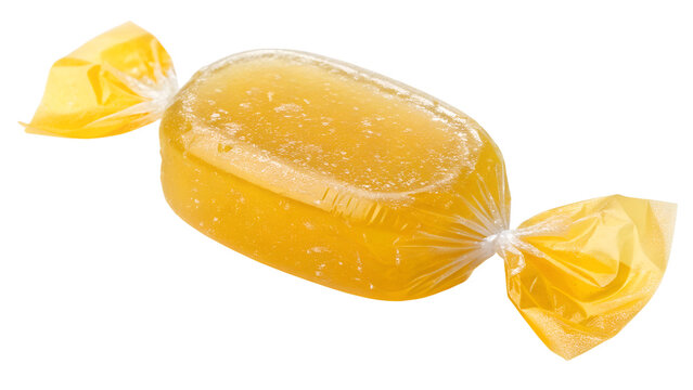 Yellow Honey Lemon Cough Drops Hard Candy Isolated on White Background   