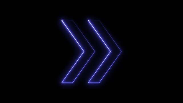 Glowing neon light animated traffic directional arrows sign. Right arrow for road direction traffic signal, on alpha transparent background 