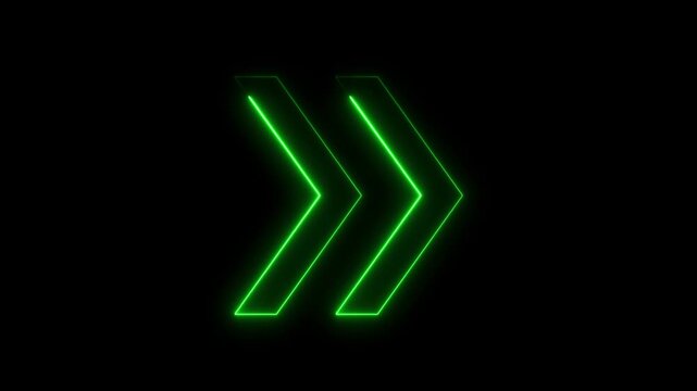 Glowing neon light animated traffic directional arrows sign. Right arrow for road direction traffic signal, on alpha transparent background 