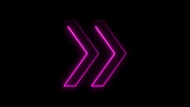Glowing neon light animated traffic directional arrows sign. Right arrow for road direction traffic signal, on alpha transparent background 