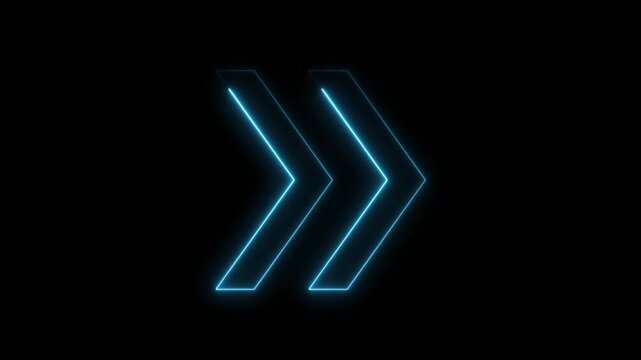 Glowing neon light animated traffic directional arrows sign. Right arrow for road direction traffic signal, on alpha transparent background 