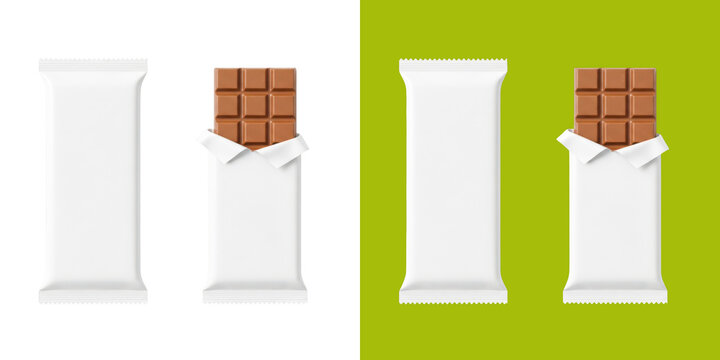 Chocolate bar packaging design mockup with wrapper open transparent png