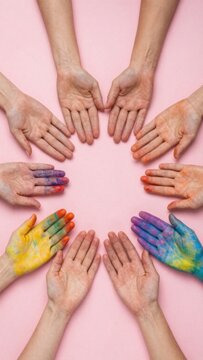 Diversity hands together colorful unity