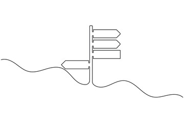 Obraz premium Multiple right and left road direction sign continuous one line drawing minimalist wayfinding navigation outline illustration