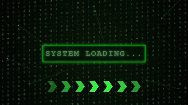 System Loading Screen with Green Matrix Digital Code Background