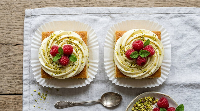 Gourmet Raspberry Pistachio Mini Cakes with Swirl Frosting