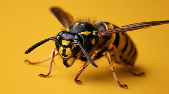 Wasp macro close-up yellow jacket insect striped black yellow background antenna wings nature predator detail