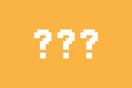 Cute colorful question background with question mark confused questionnaire idea mystery  8 bit pixel art.