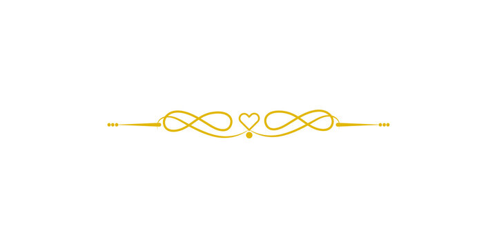 Golden decorative divider with infinity symbols and a heart isolated on transparent background