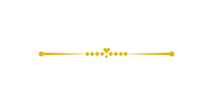 Golden decorative divider with a heart symbol isolated on transparent background