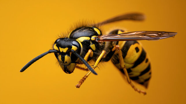 Wasp macro close-up yellow jacket insect striped black yellow background antenna wings nature predator detail