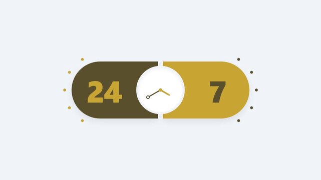 Continuous twenty four seven operational service availability badge showing round the clock support availability for global customers needing constant assistance anytime throughout each week