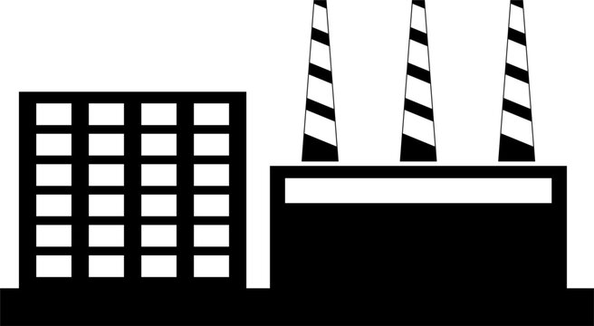 factory with painted smokestacks