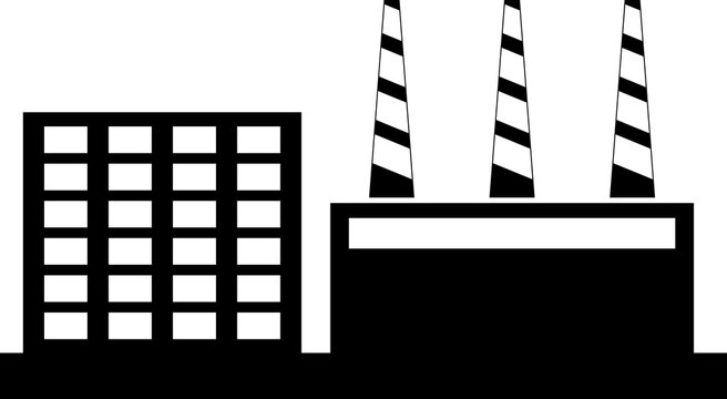 factory with painted smokestacks