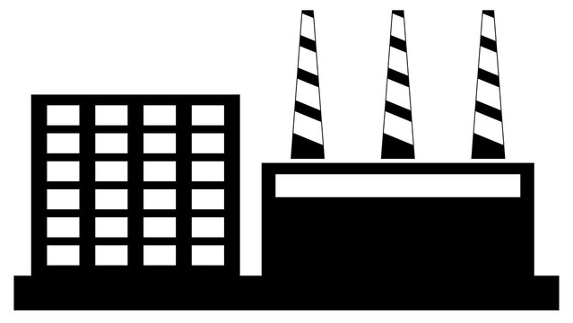 factory with painted smokestacks