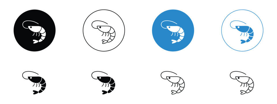 Shrimp icons, solid seafood symbols, crustacean silhouette, shellfish food, marine life, ocean creature, culinary ingredient, vector graphic