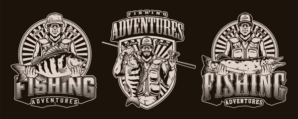 Fototapeta premium Vintage-style fishing and adventure logo set