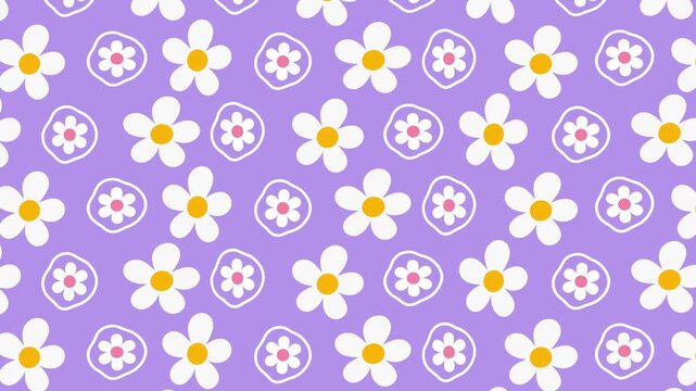 Cute White Flower Pattern Floating Up Motion Lilac Background Animated Illustration
