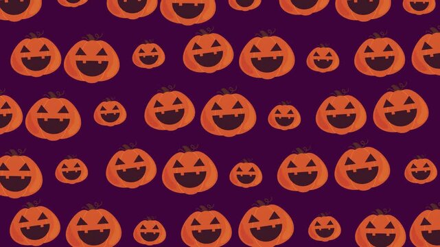 Halloween seamless pattern background with jack o lantern pumpkins gentle wavy motion loop