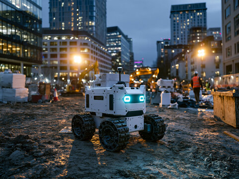 Autonomous Robot Inspecting Urban Construction Site at Twilight