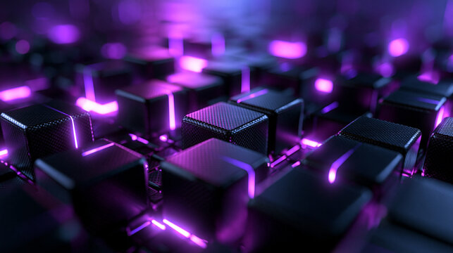 Futuristic Glowing Purple Cubes Abstract Technology Background
