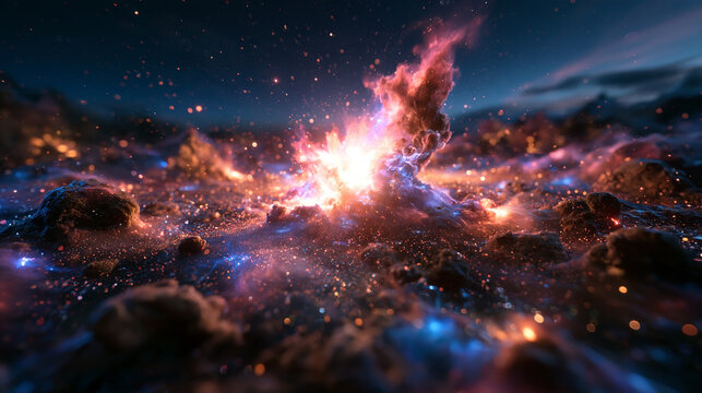 Cosmic Energy Explosion on Alien Planet Surface