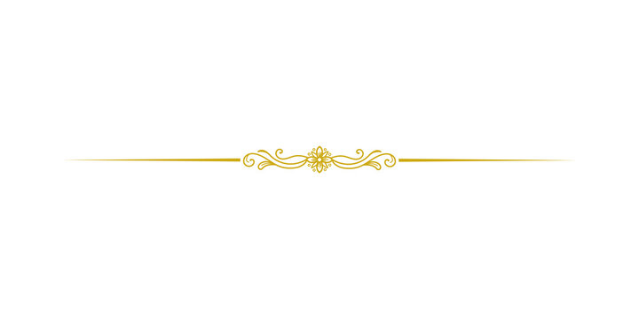 Elegant golden ornamental divider with floral flourish isolated on transparent background