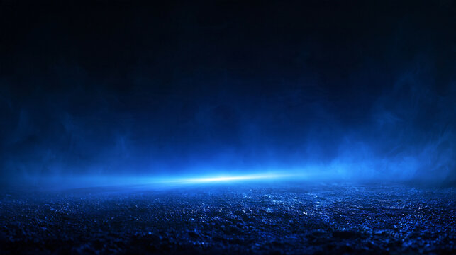 Empty Dark Blue Stage with Smoke and Spotlight Glow