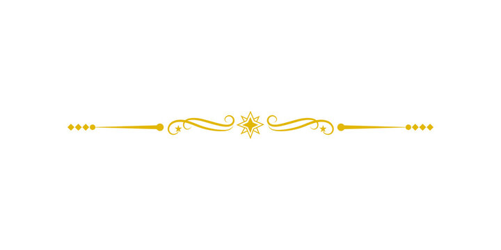 Golden decorative divider with star and flourishes isolated on transparent background