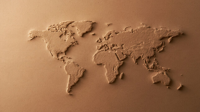World Map Sculpted in Sand for Global Environment Concept