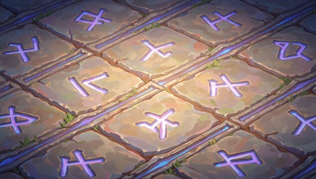 Digital illustration tic-tac-toe game tiles arranged grid-like pattern each tile having different symbol symbo