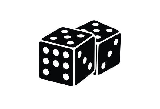 Two black dice with white pips rest on a white background