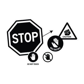 Stop sign icon set including caution and restricted access