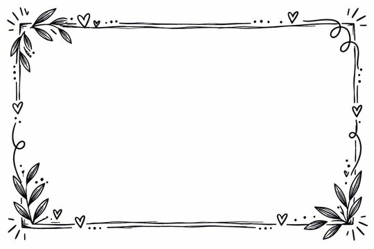 Hand drawn doodle frame, sketchy black ink border, decorative rectangular banner for handmade branding, craft packaging, journaling, and creative message layouts