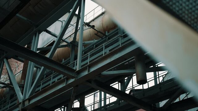 Industrial Pipes and Steel Framework at Metal Recycling Plant Exterior
