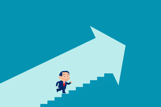 Business person move up path success. Business achievement vector illustration