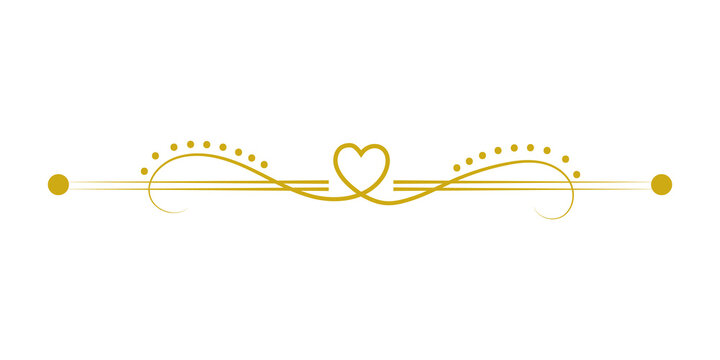 Golden decorative divider with a heart symbol isolated on transparent background