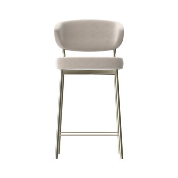 Modern upholstered bar stool with sleek metal legs on a white background