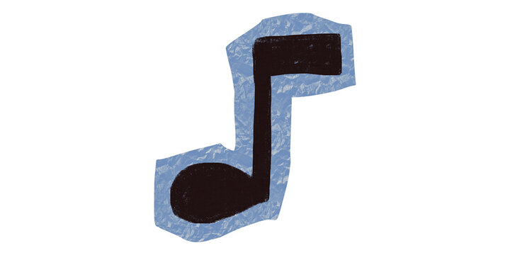 Single black musical note symbol on a textured light blue background with textured