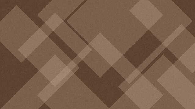 Brown abstract geometric background with overlapping semi-transparent squares and textured overlay. 