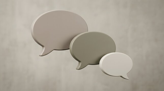 This image showcases three speech bubbles of varying sizes presented in a neutral gray tone against a textured light gray backdrop symbolizing